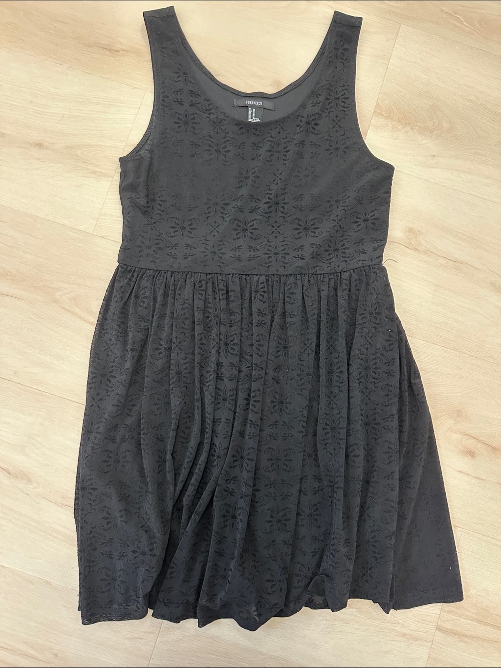 Forever 21 Black Sleeveless Eyelet Fit-and-Flare Dress